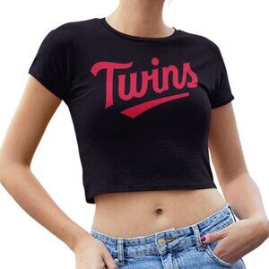 NEW Minnesota Twins Script Team Color Pop Form Fit Crop Top Shirt BLACK